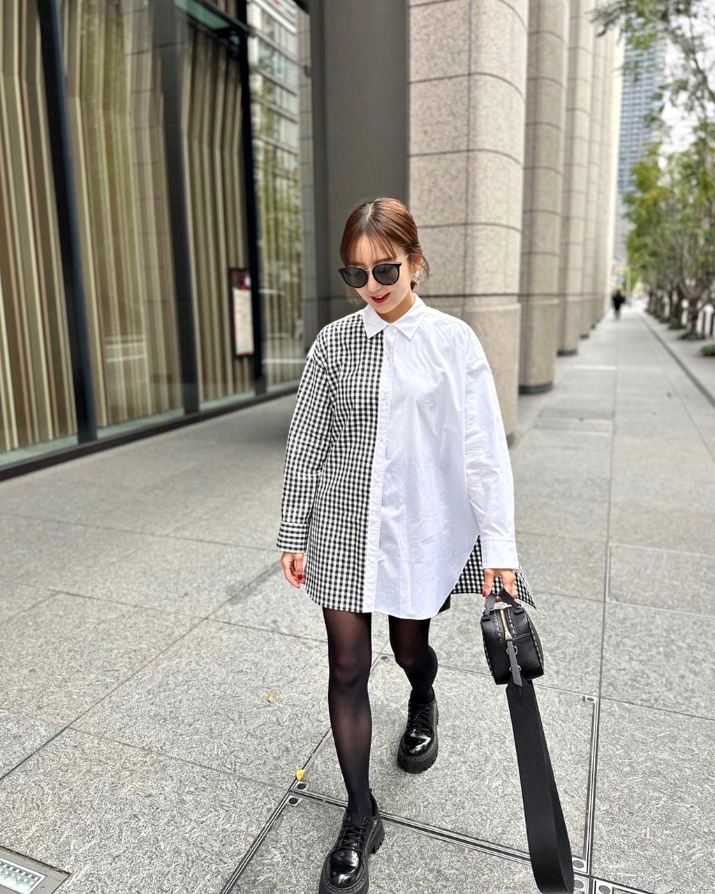 SOPHIE 配色ブラウス NAVY STRIPE×PINK