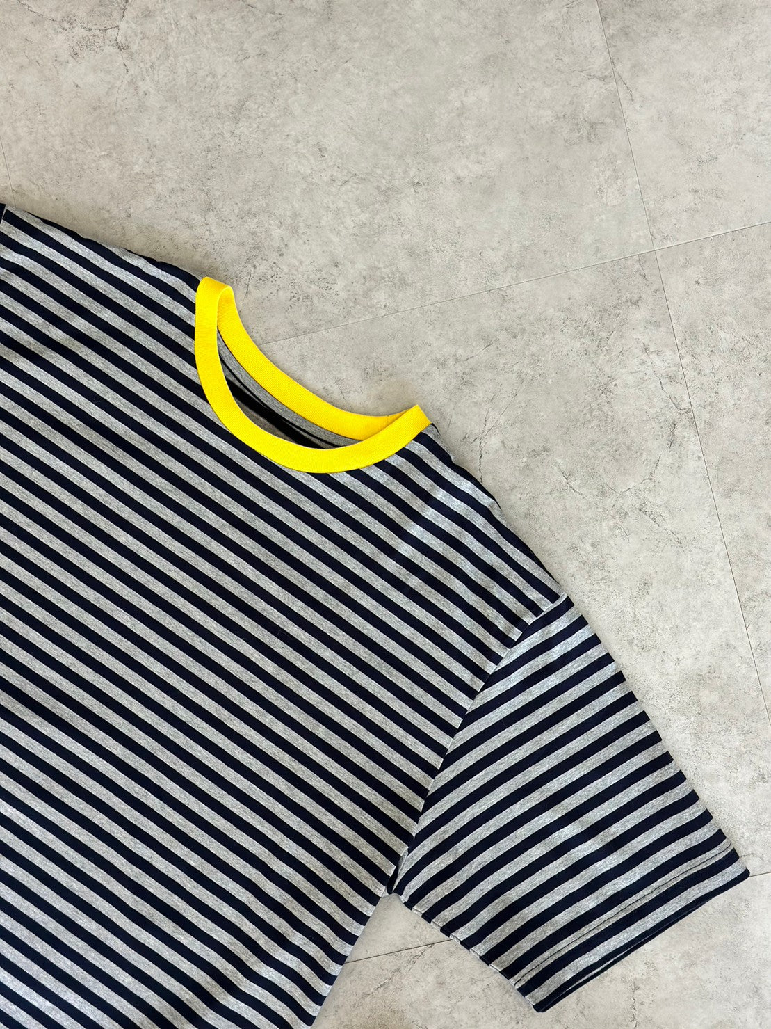 COULEUR クルーネックボーダーカットソーNAVY×GRAY×YELLOW(UNISEX SIZE)