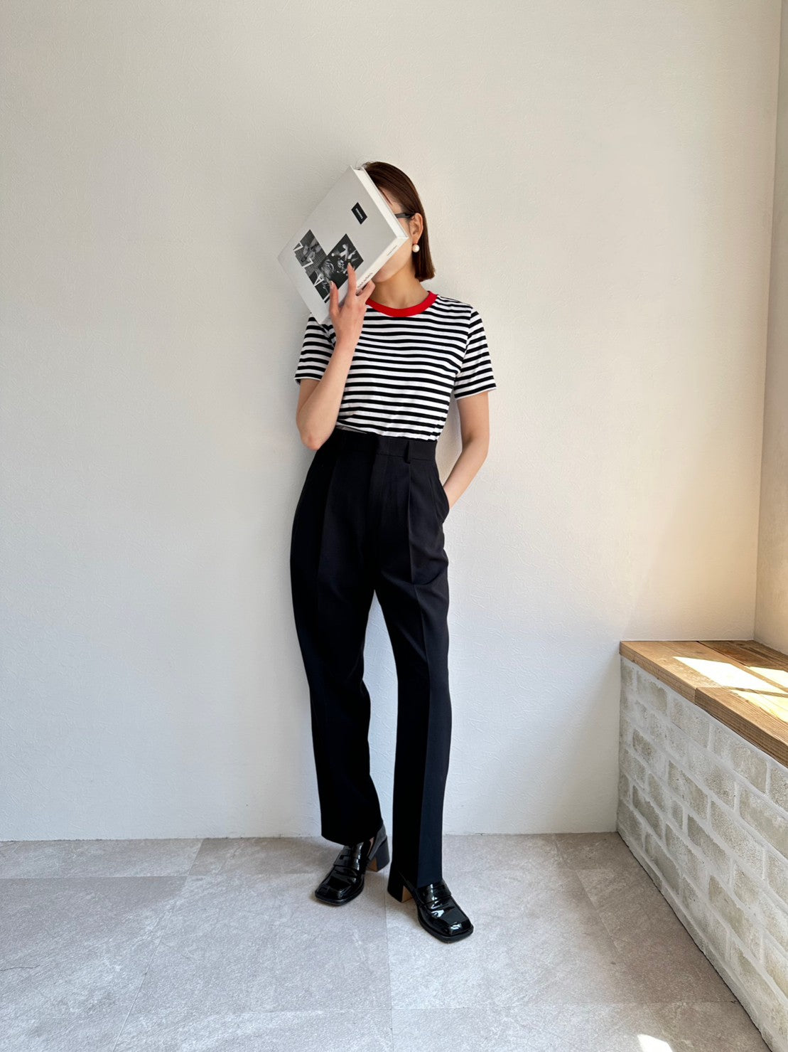 COULEUR クルーネックボーダーカットソーBLACK×RED(LADIES SIZE)