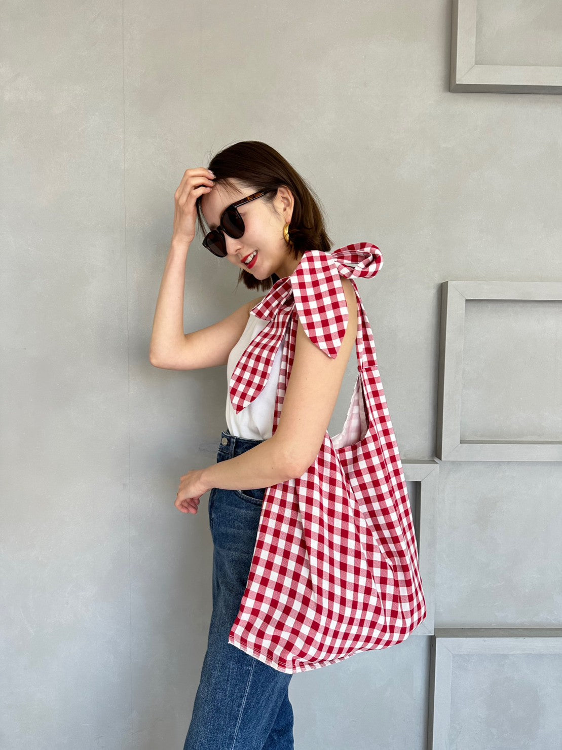 MA MANIERE ギンガムチェックバッグ RED×WHITE