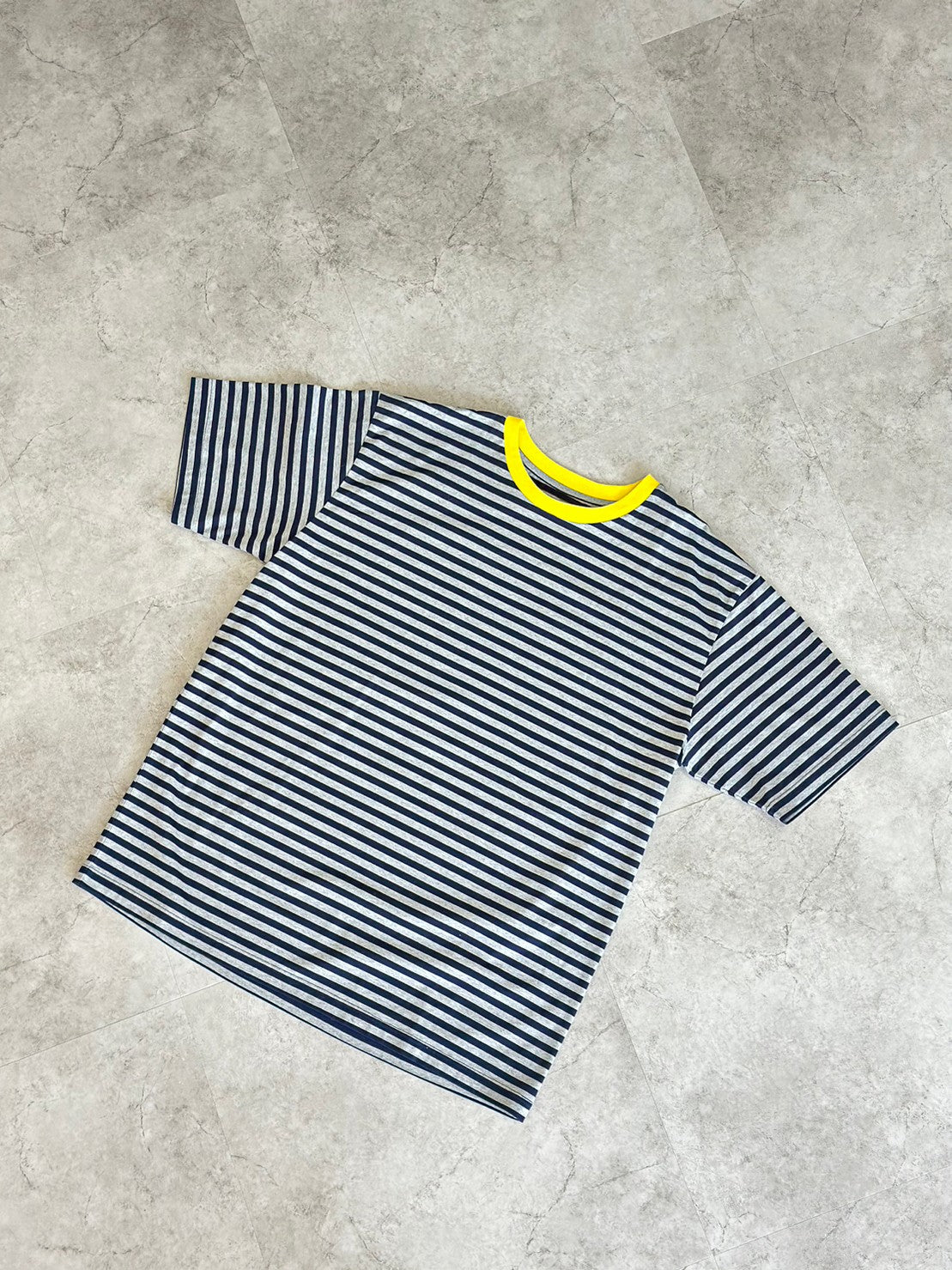 COULEUR クルーネックボーダーカットソーNAVY×GRAY×YELLOW(UNISEX SIZE)