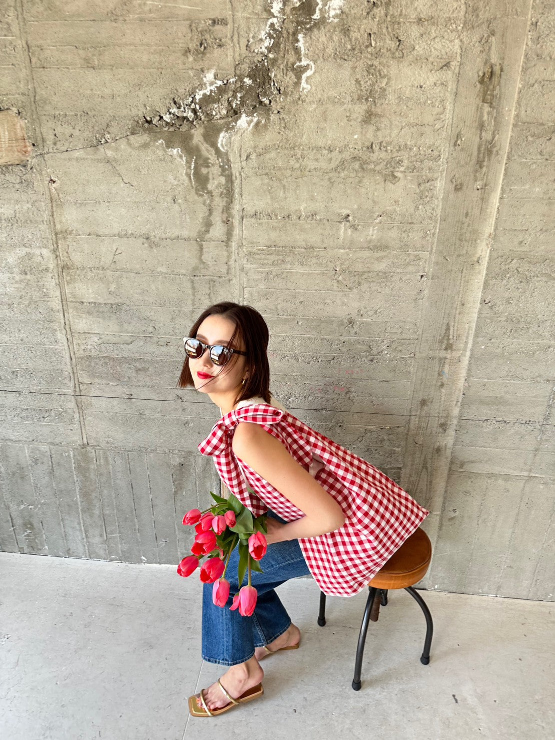 MA MANIERE ギンガムチェックバッグ RED×WHITE