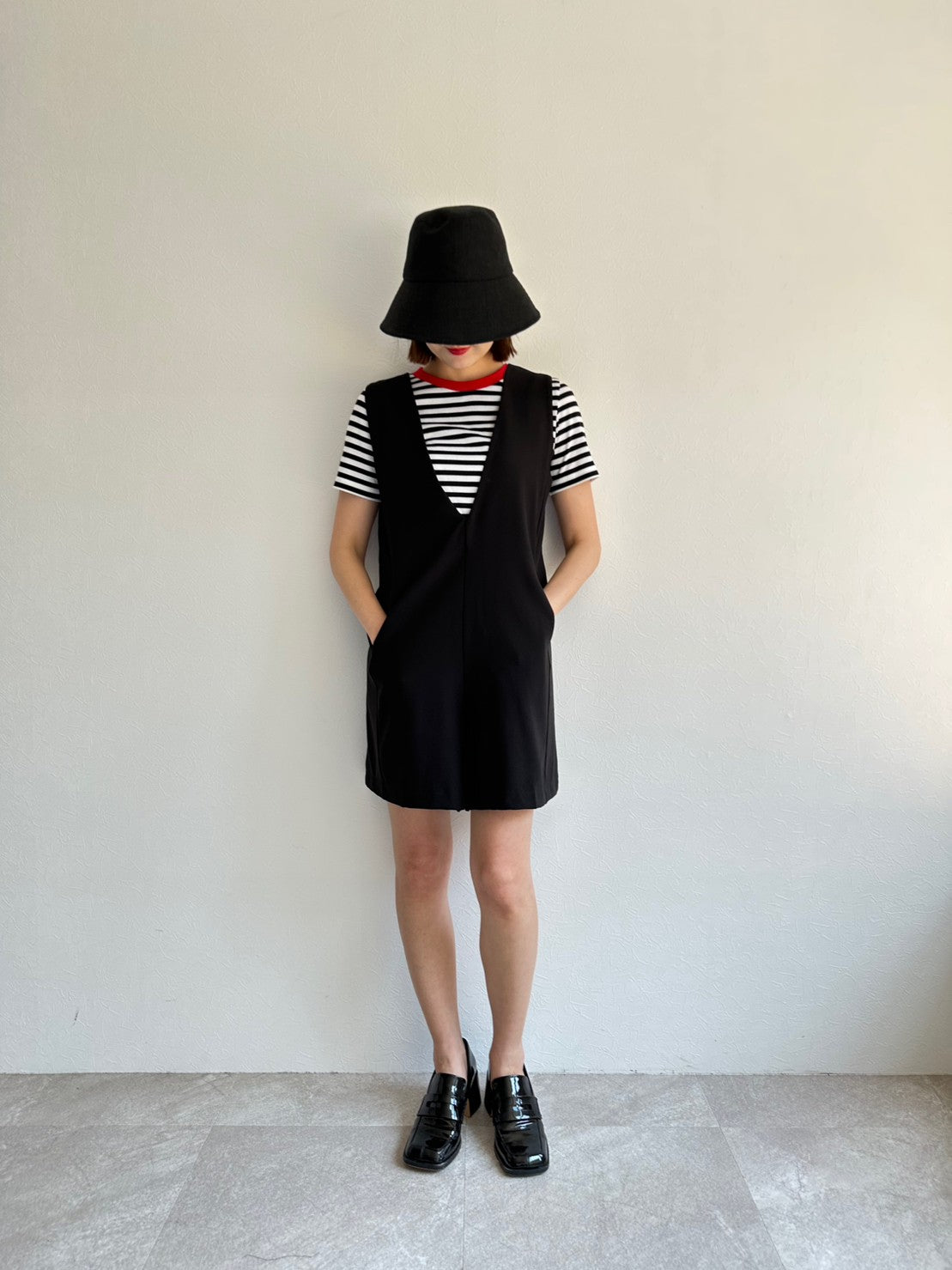 COULEUR クルーネックボーダーカットソーBLACK×RED(LADIES SIZE)
