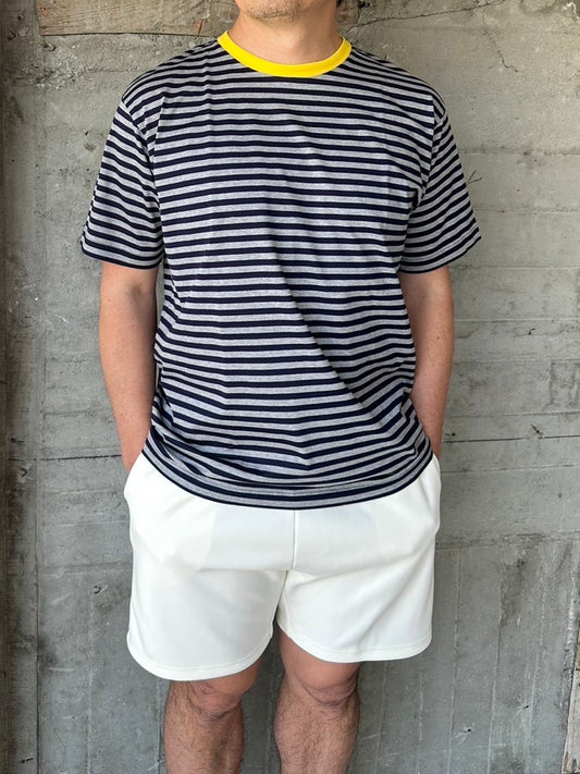 COULEUR クルーネックボーダーカットソーNAVY×GRAY×YELLOW(UNISEX SIZE)
