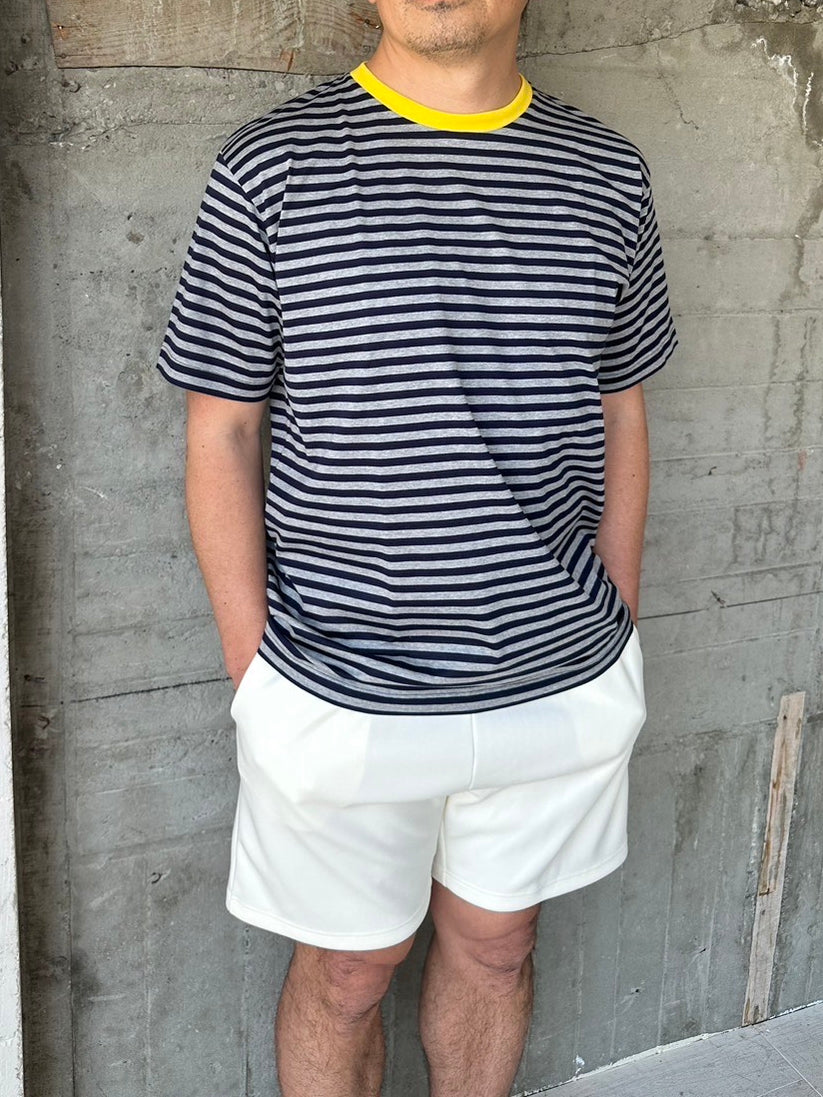 COULEUR クルーネックボーダーカットソーNAVY×GRAY×YELLOW(UNISEX SIZE)