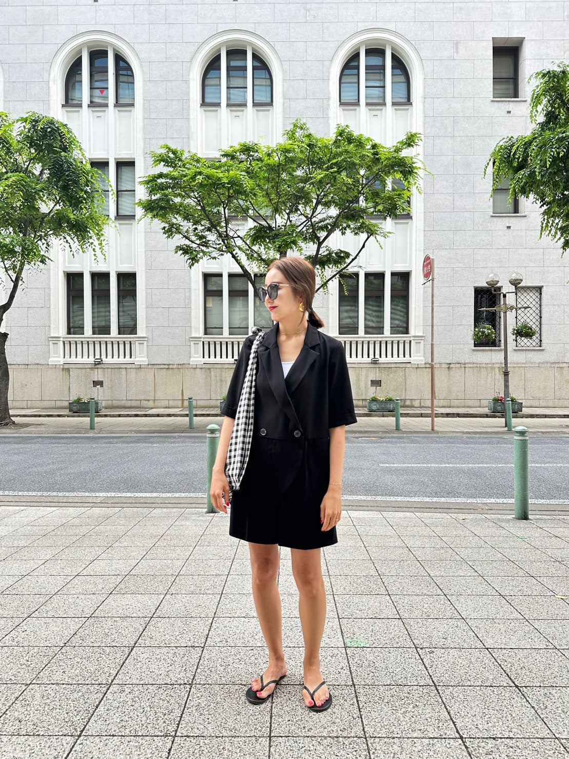 ANNA 半袖トレンチロンパースBLACK