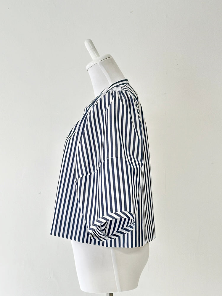 CAMILLE パフスリーブストライプシャツ NAVY