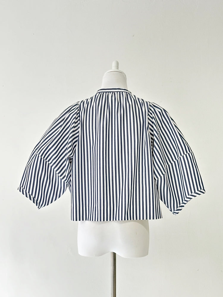 CAMILLE パフスリーブストライプシャツ NAVY