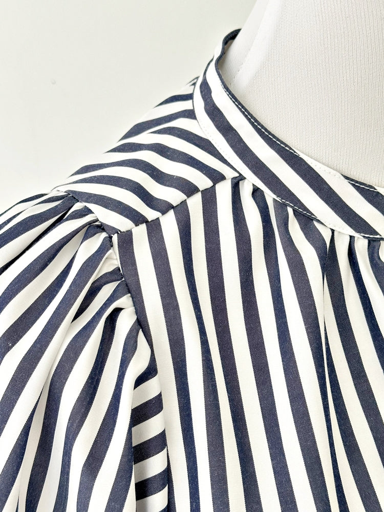 CAMILLE パフスリーブストライプシャツ NAVY