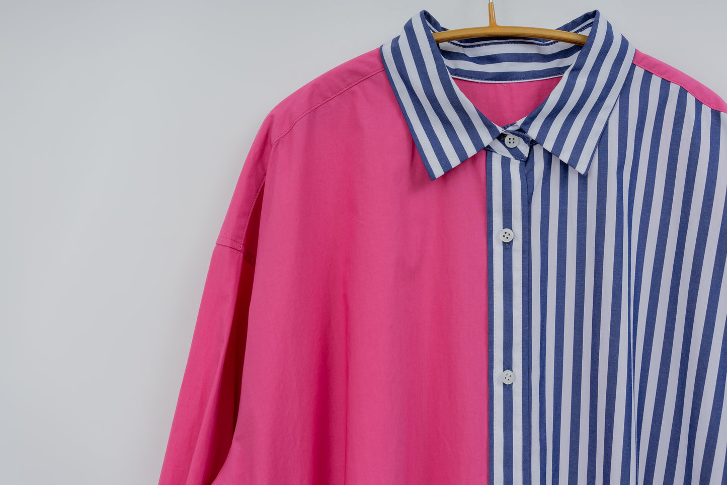 SOPHIE 配色ブラウス NAVY STRIPE×PINK
