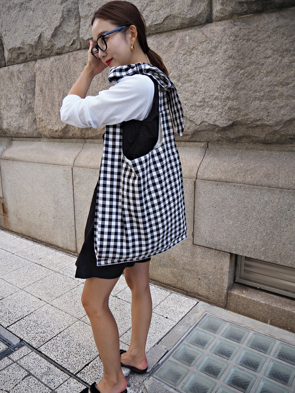 MA MANIERE ギンガムチェックバッグ BLACK×WHITE