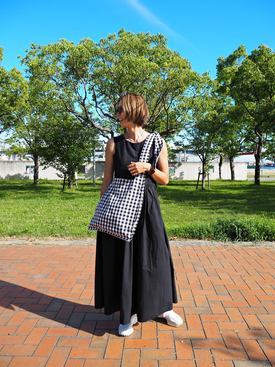MA MANIERE ギンガムチェックバッグ BLACK×WHITE