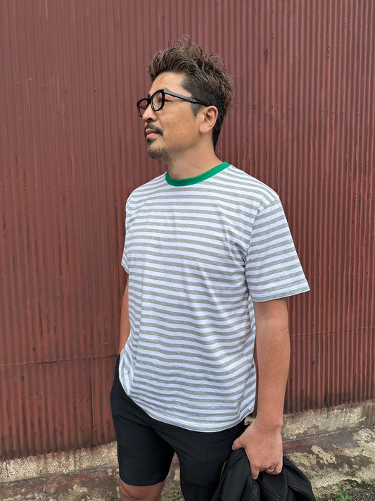 COULEUR クルーネックボーダーカットソーGRAY×GREEN(UNISEX SIZE)
