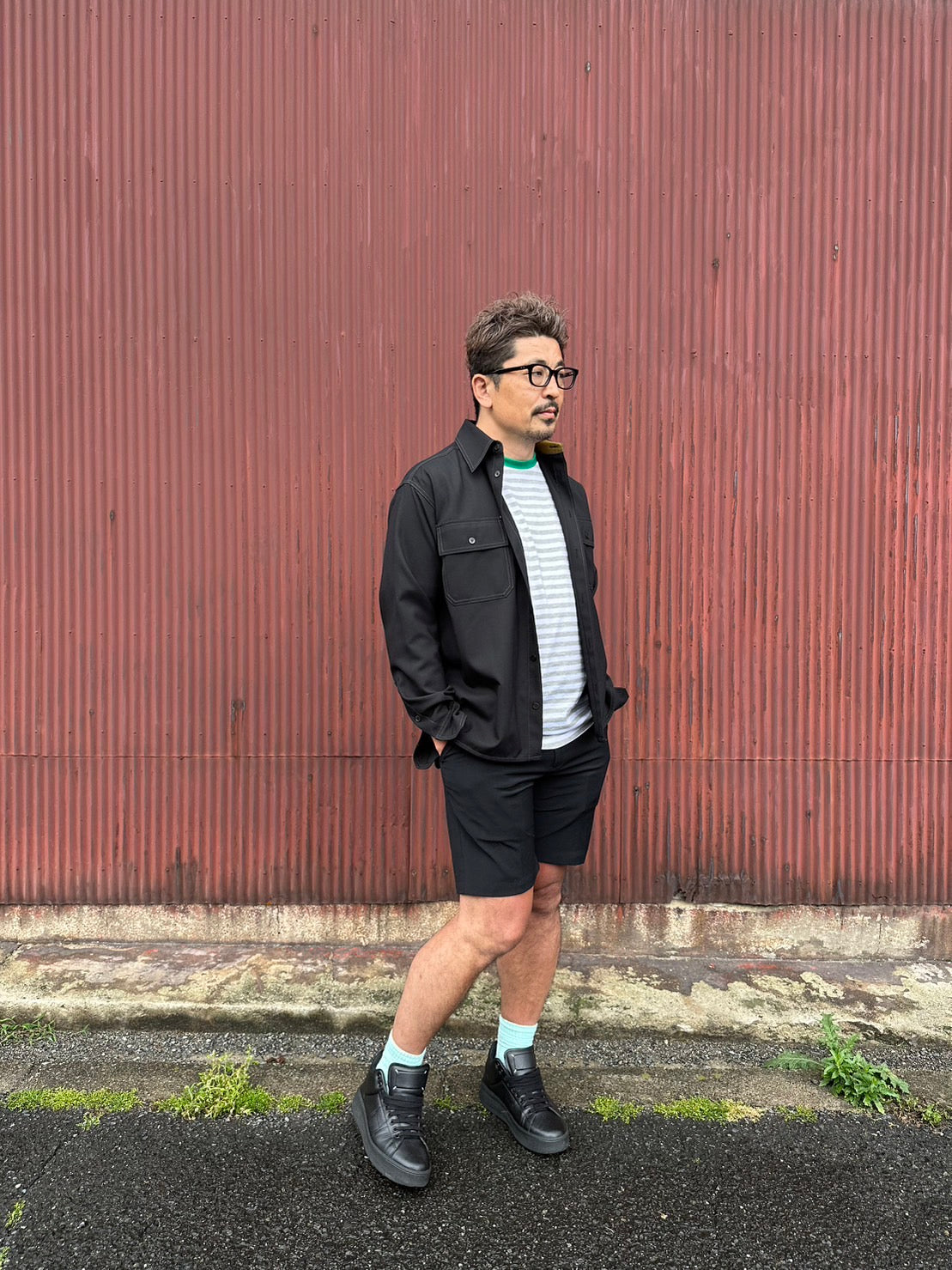 COULEUR クルーネックボーダーカットソーGRAY×GREEN(UNISEX SIZE)