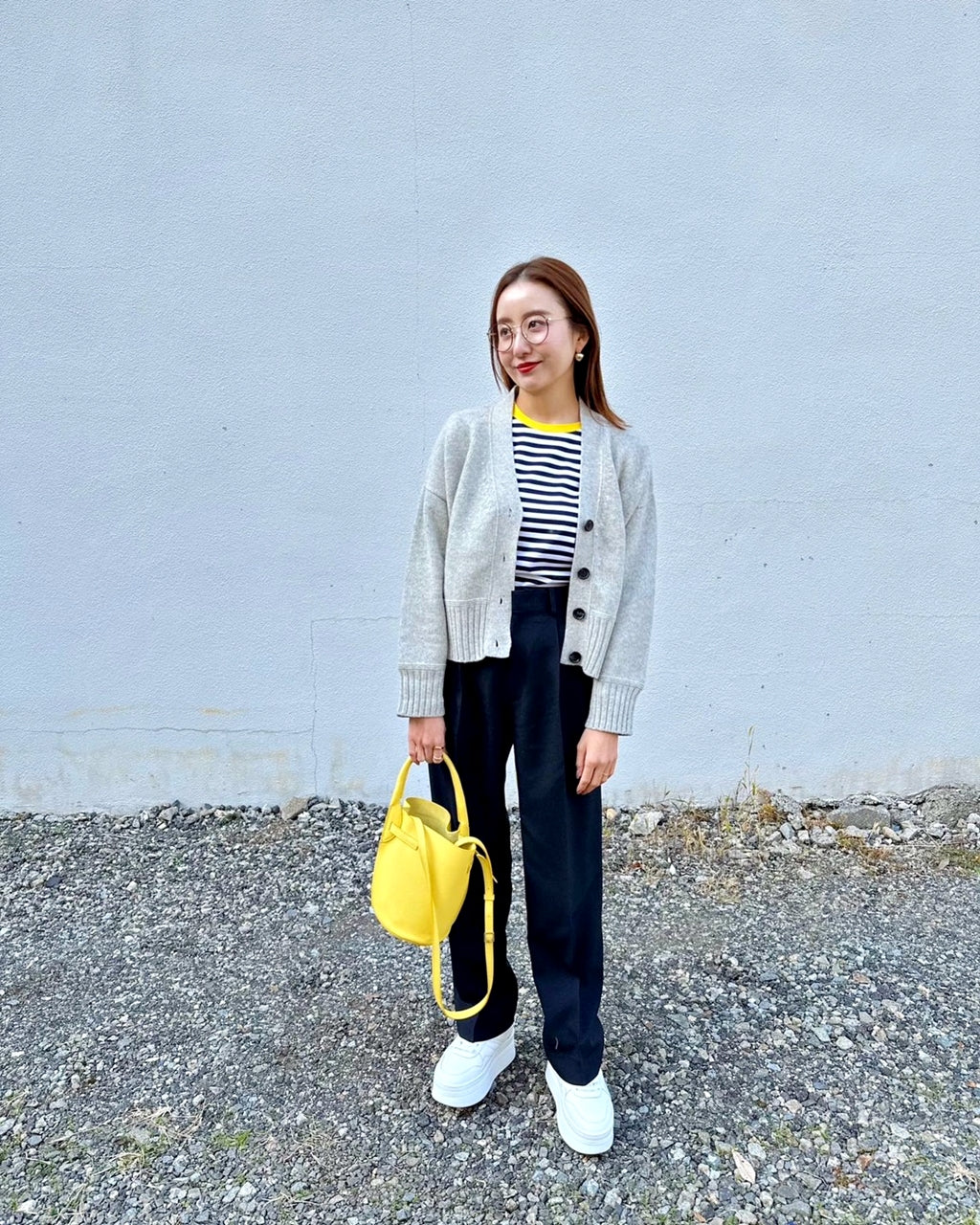 COULEUR クルーネックボーダーカットソーNAVY×YELLOW(LADIES SIZE)