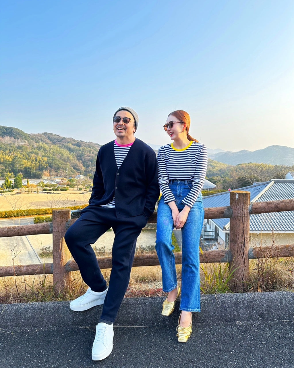 COULEUR クルーネックボーダーカットソーNAVY×PINK(UNISEX SIZE)