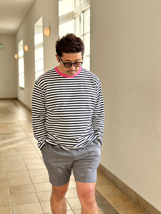 COULEUR クルーネックボーダーカットソーNAVY×PINK(UNISEX SIZE)