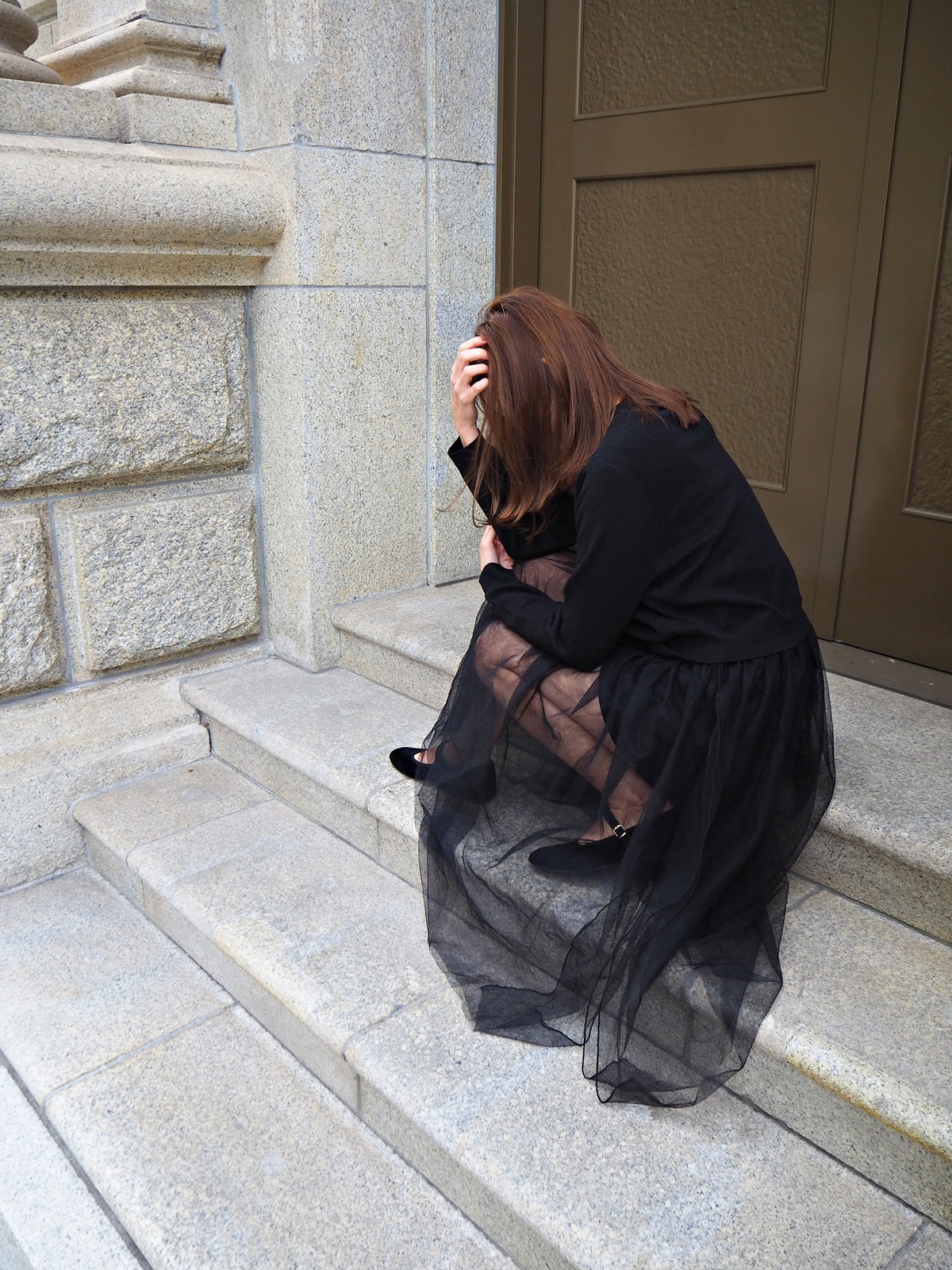 VOLER チュール付きニット BLACK