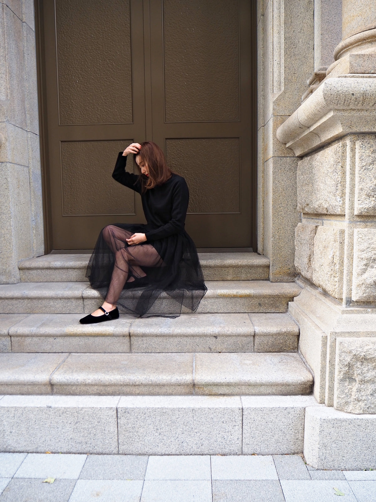 VOLER チュール付きニット BLACK