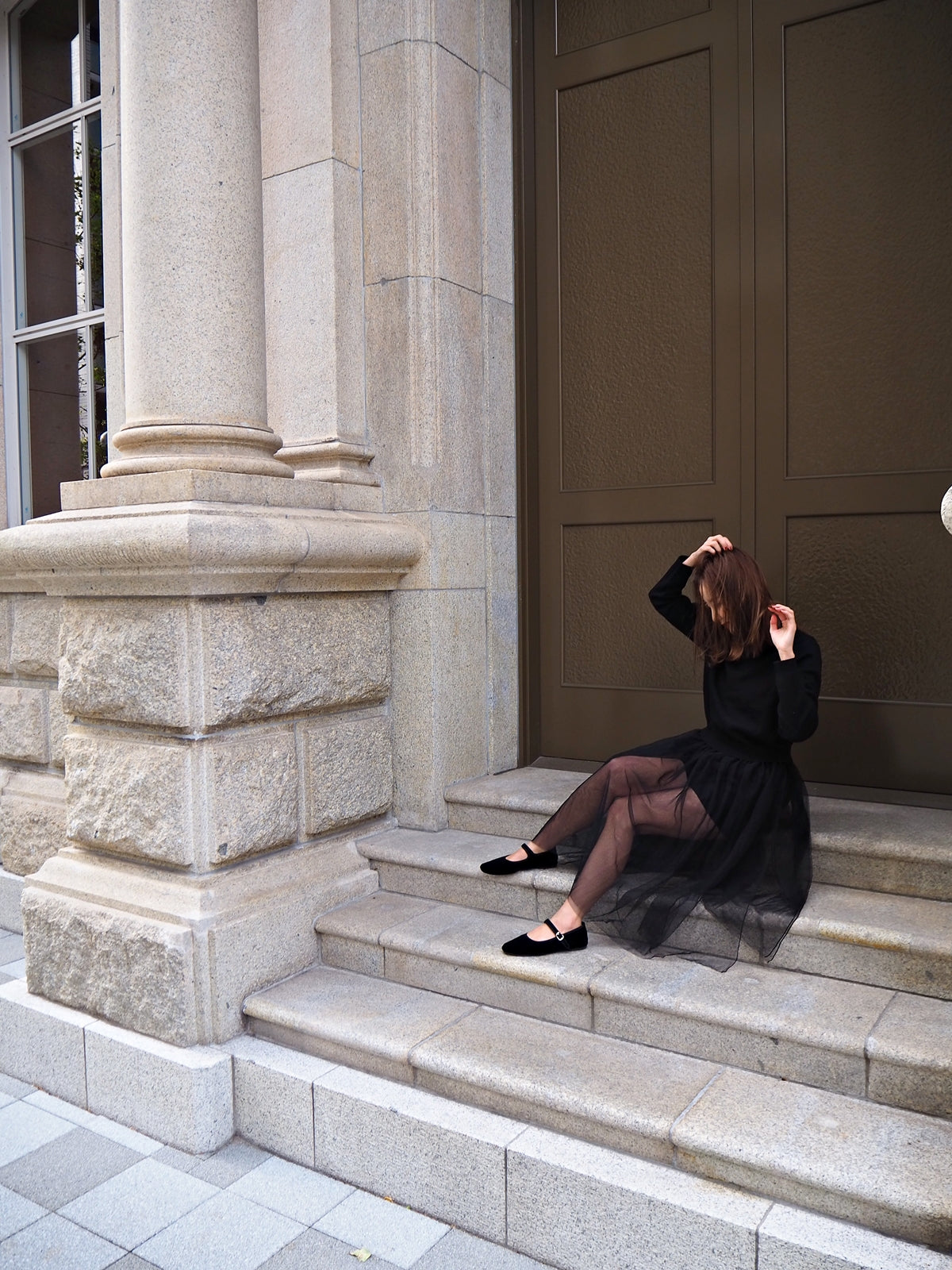 VOLER チュール付きニット BLACK
