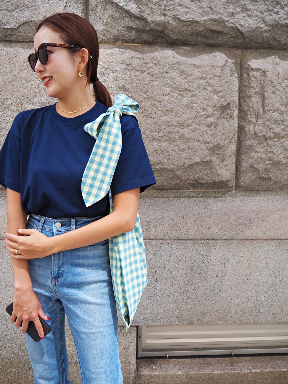 MA MANIERE ギンガムチェックバッグ BLUE×YELLOW