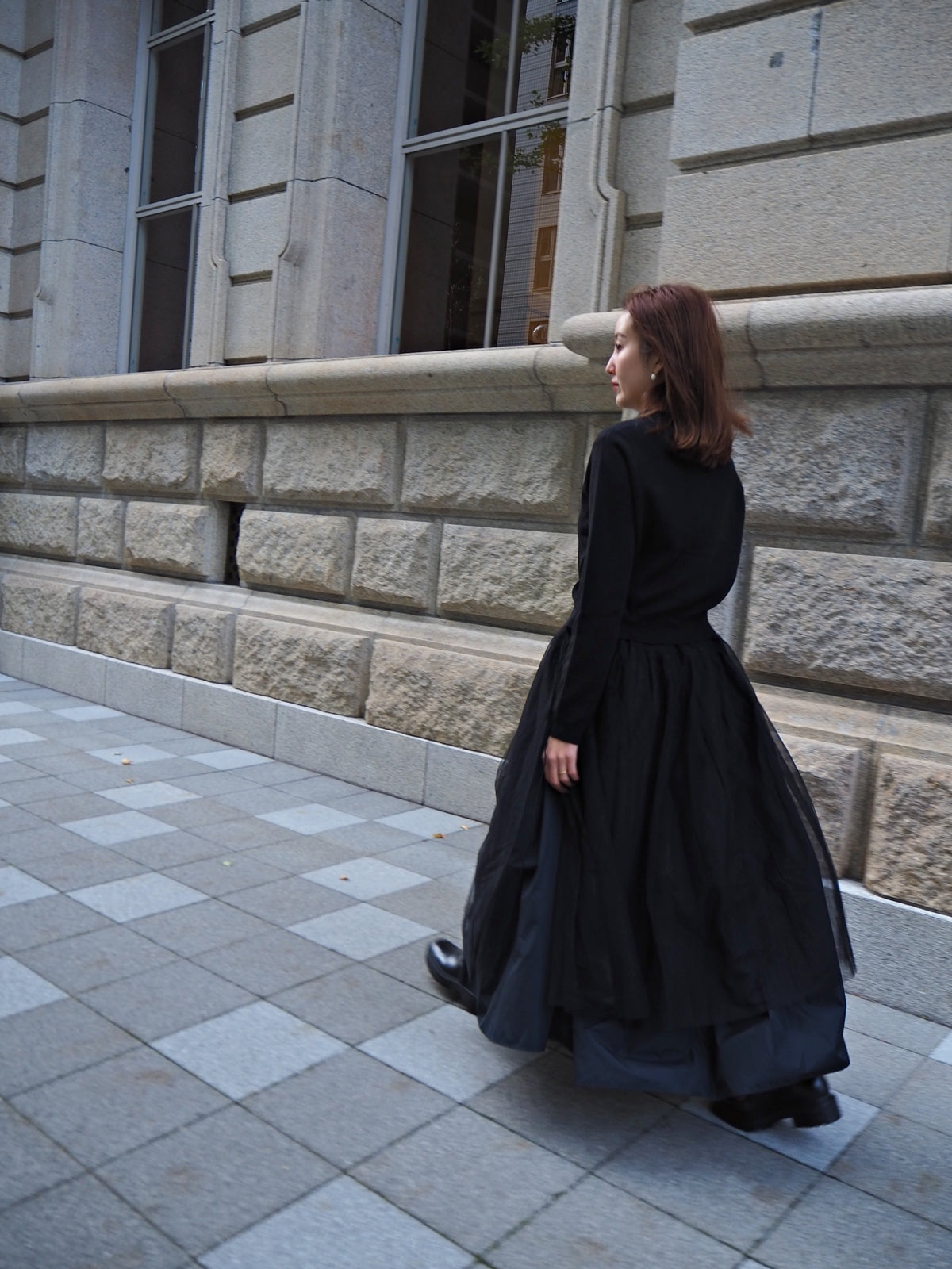 VOLER チュール付きニット BLACK