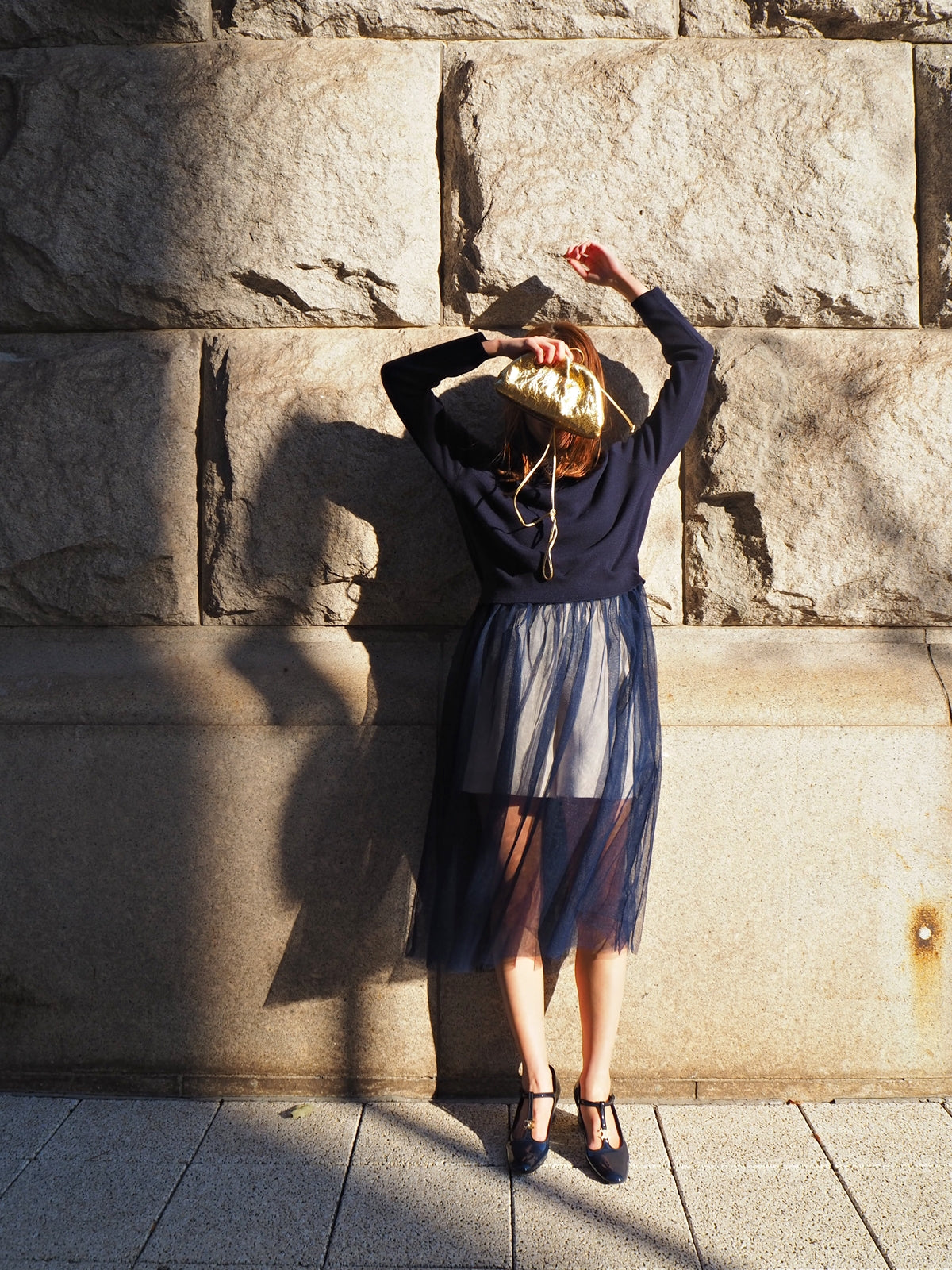 VOLER チュール付きニット NAVY