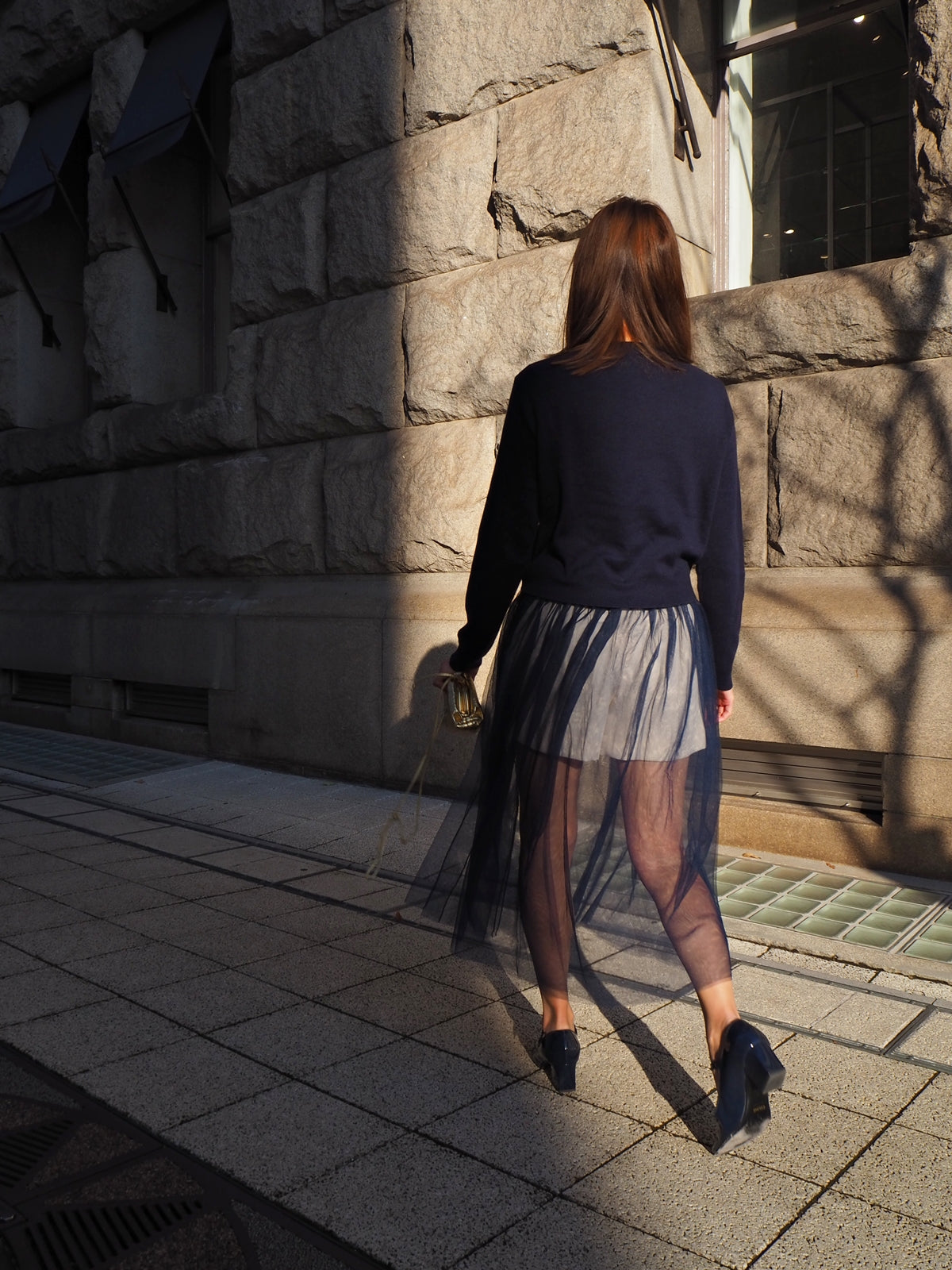 VOLER チュール付きニット NAVY