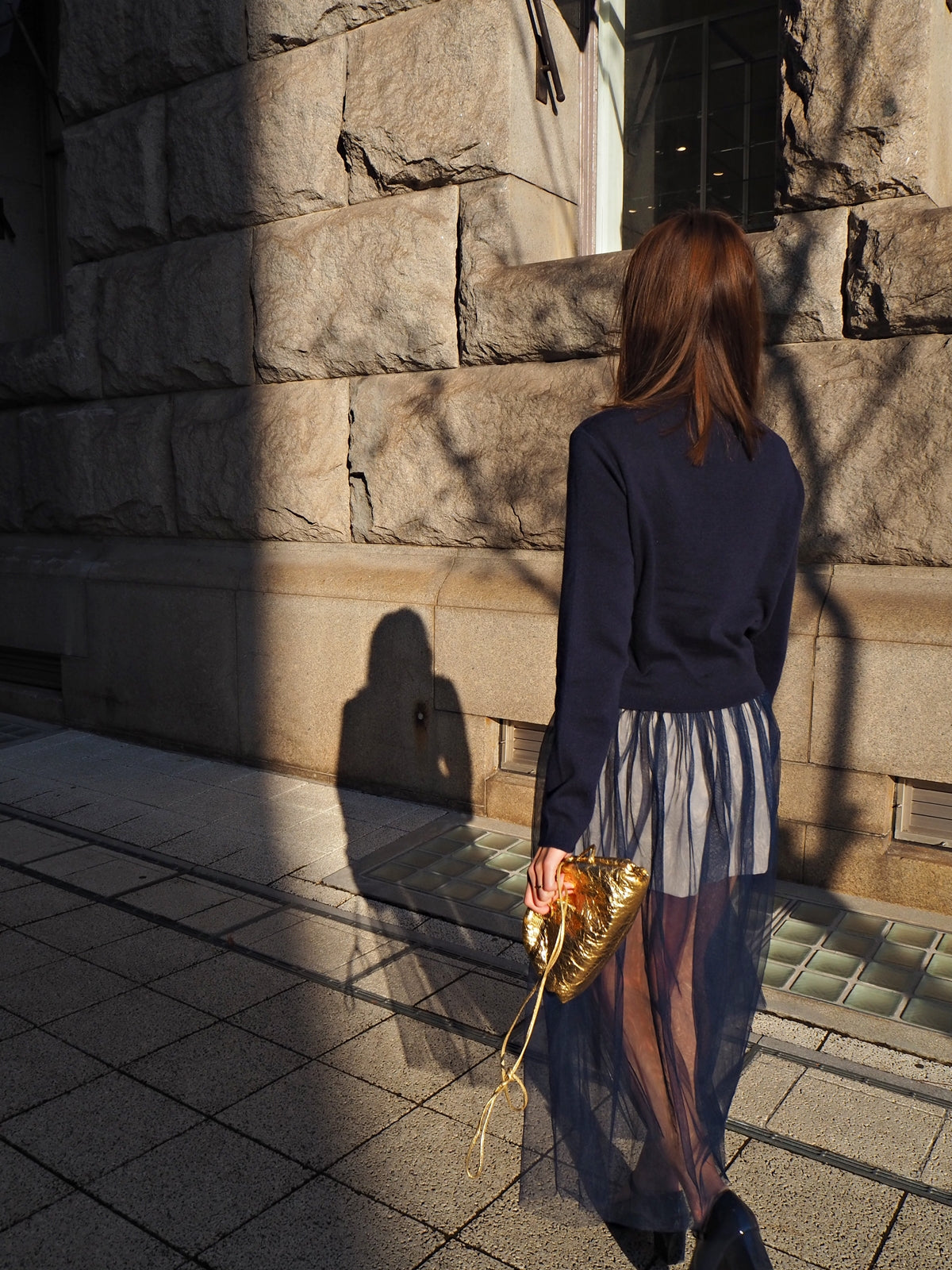 VOLER チュール付きニット NAVY