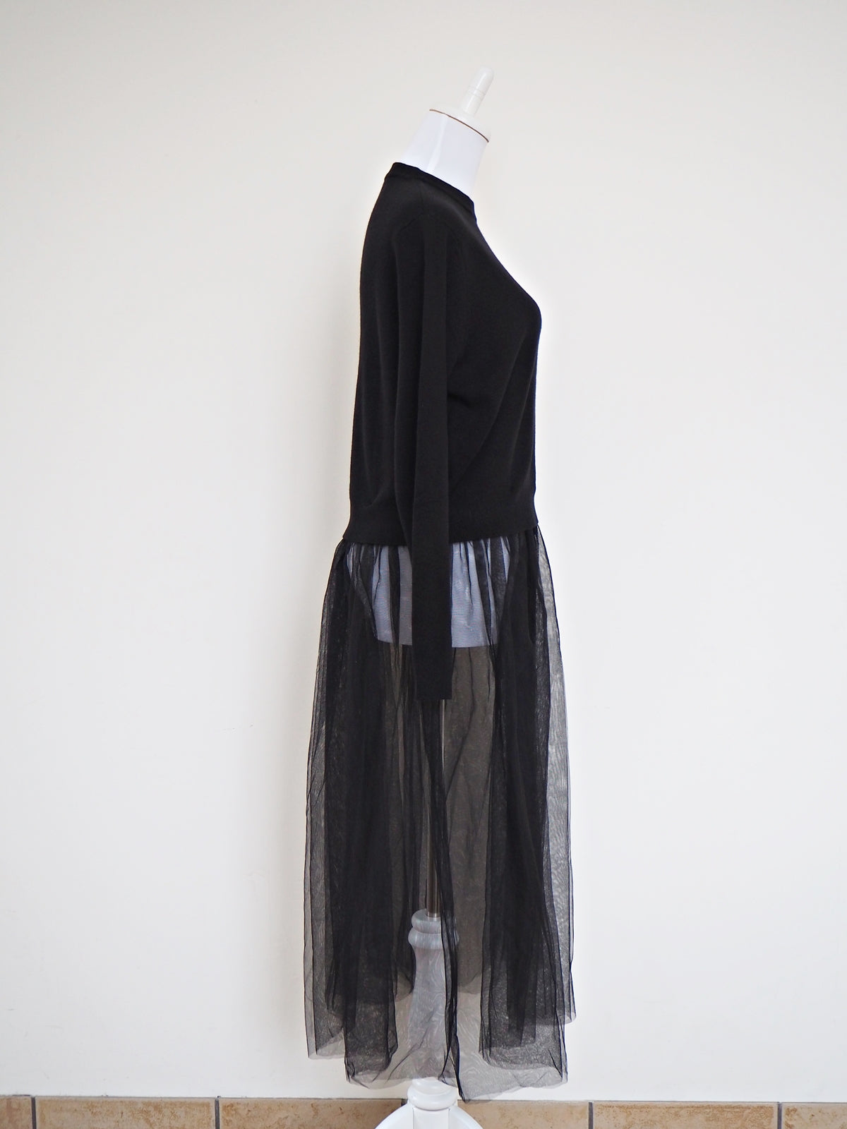 VOLER チュール付きニット BLACK
