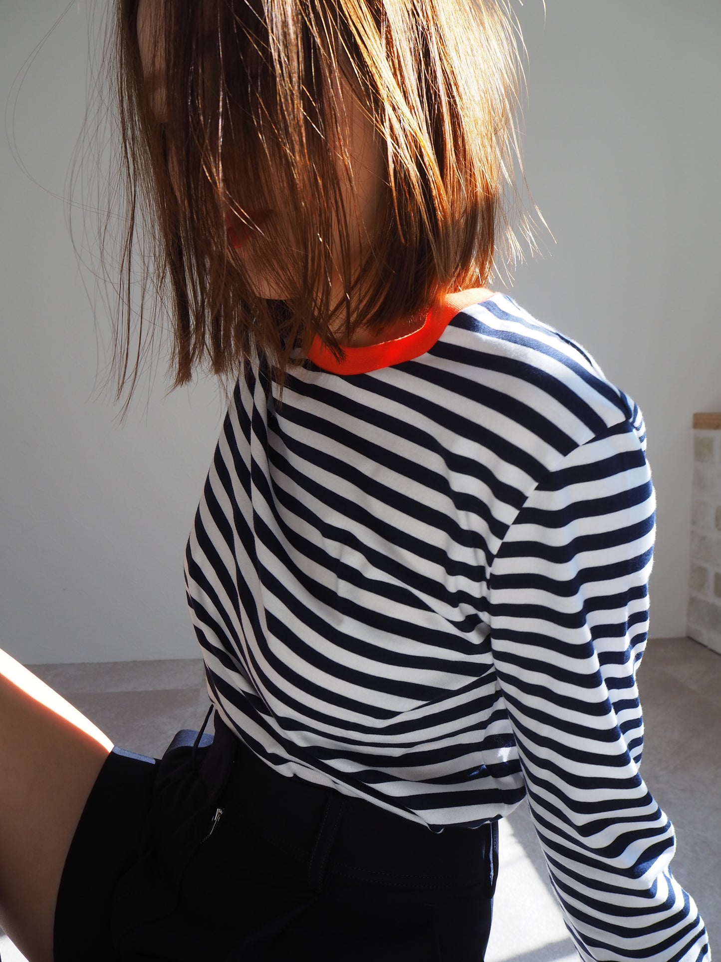 COULEUR クルーネックボーダーカットソーNAVY×ORANGE