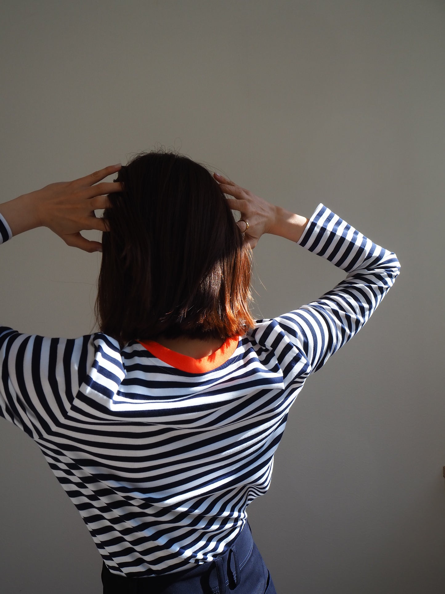 COULEUR クルーネックボーダーカットソーNAVY×ORANGE