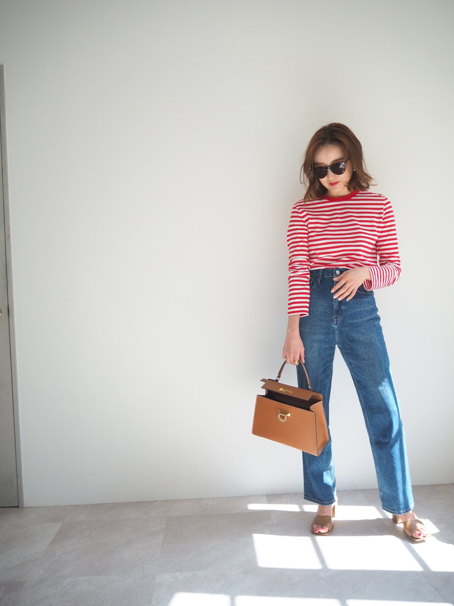 COULEUR クルーネックボーダーカットソーRED
