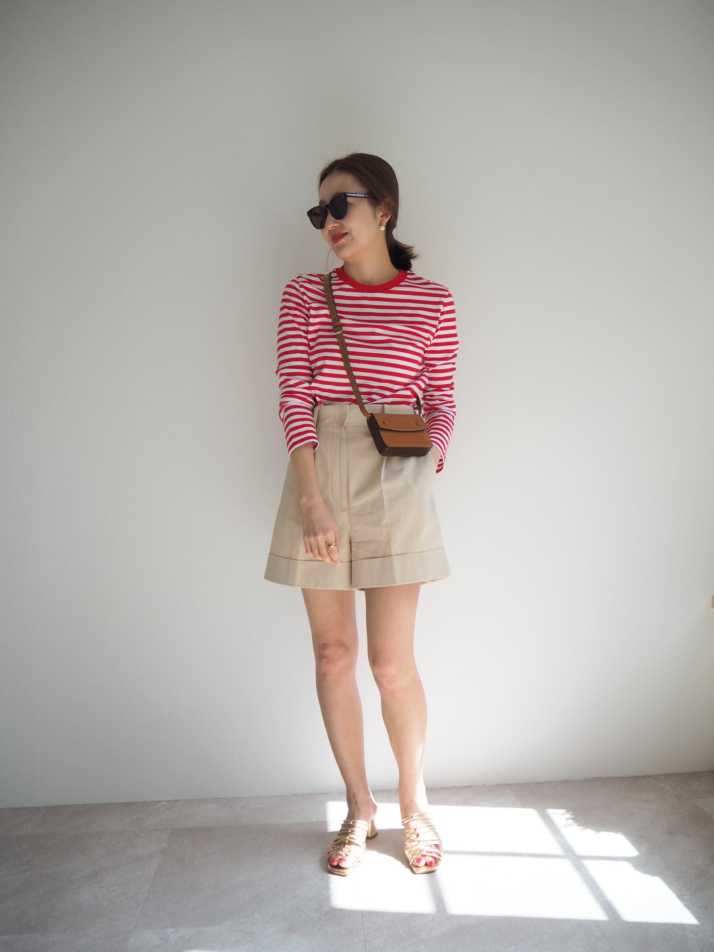 COULEUR クルーネックボーダーカットソーRED