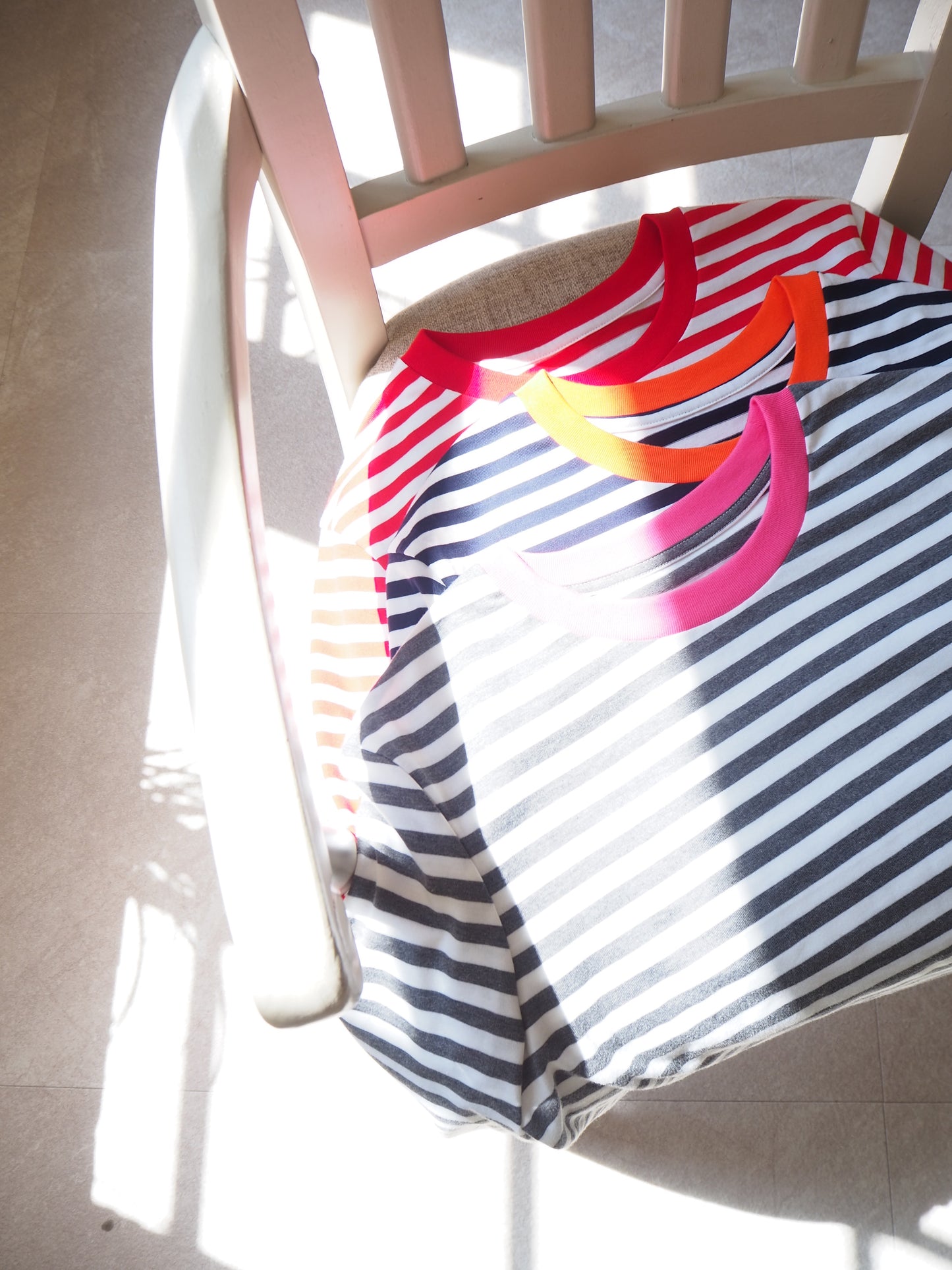 COULEUR クルーネックボーダーカットソーGRAY×PINK