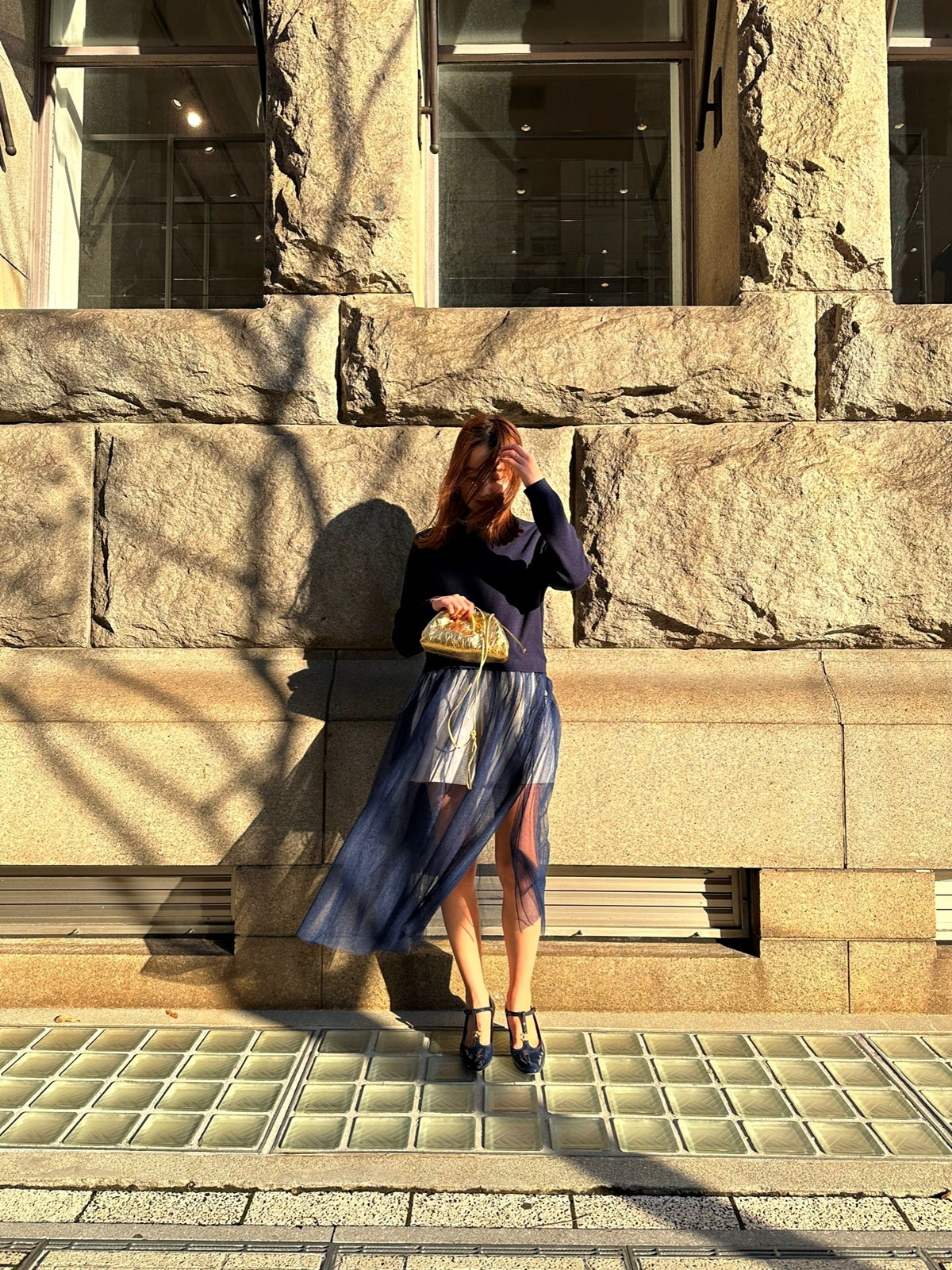 VOLER チュール付きニット NAVY