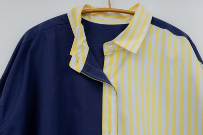 SOPHIE　配色ブラウス　YELLOW STRIPE×NAVY