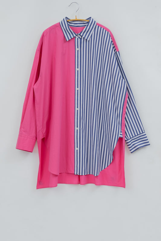 SOPHIE 配色ブラウス NAVY STRIPE×PINK