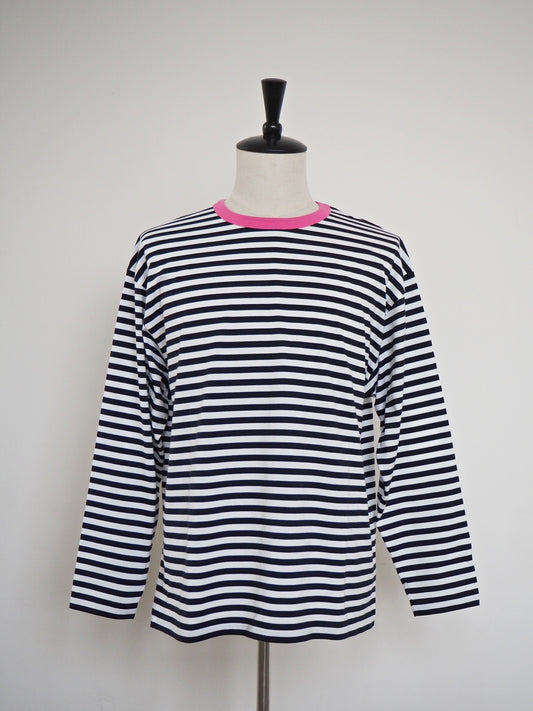 COULEUR　クルーネックボーダーカットソーNAVY×PINK（UNISEX SIZE）