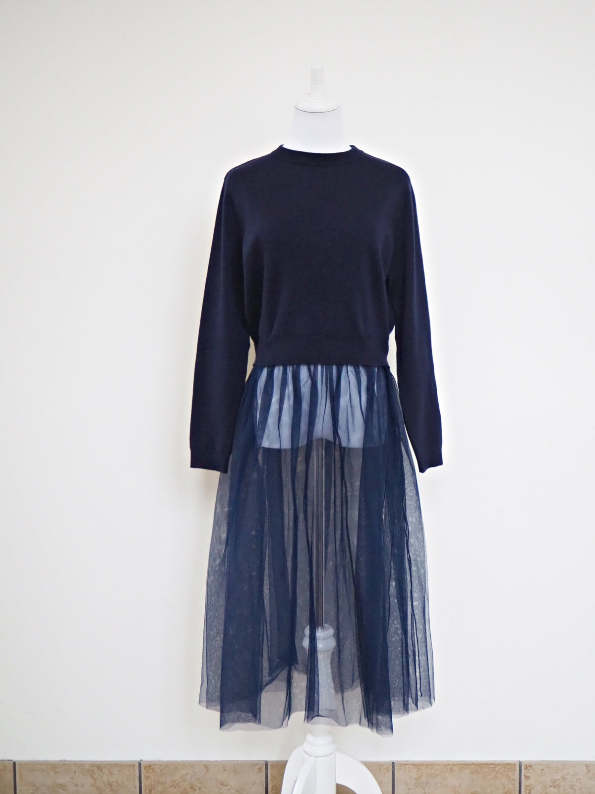 【初回限定】 チュール付きニット VOLER NAVY SALLURE – ワンピース