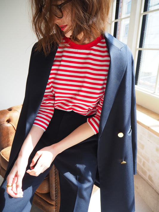 COULEUR クルーネックボーダーカットソーRED