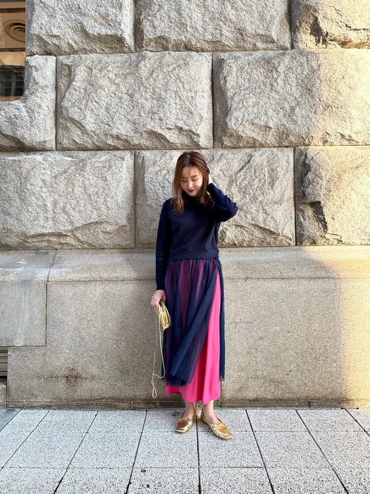 VOLER チュール付きニット NAVY